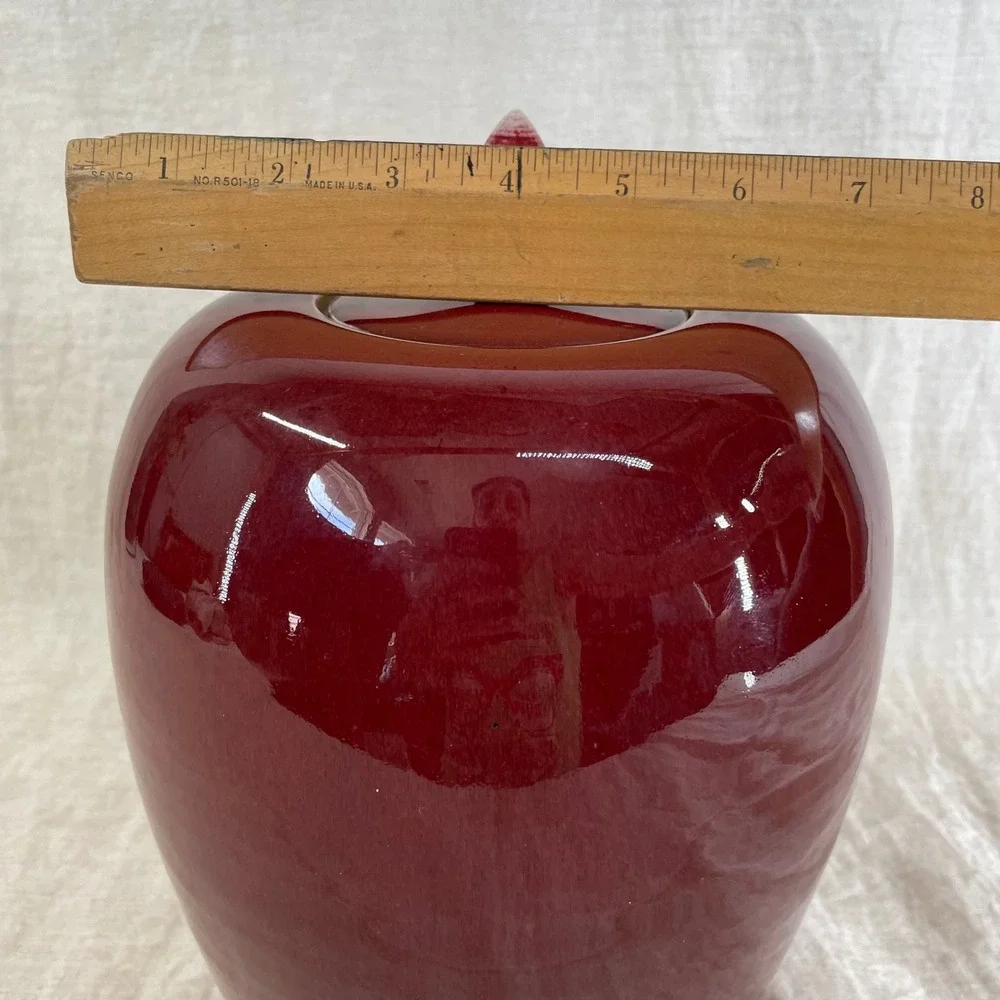 Large Burgundy Ceramic Ginger Jar Asian Inspired Oxblood Chinoiserie Decor 90s